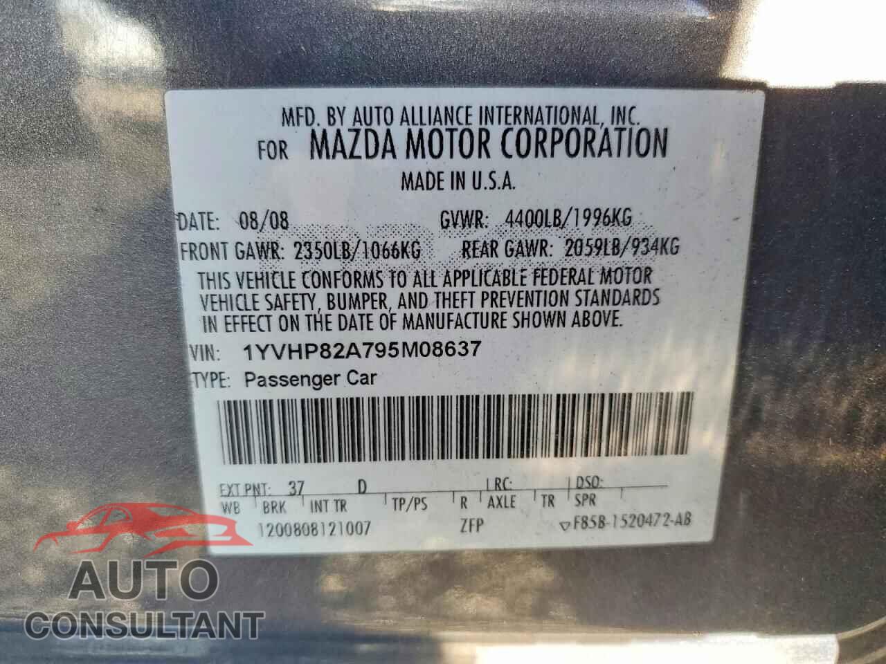 MAZDA 6 2009 - 1YVHP82A795M08637