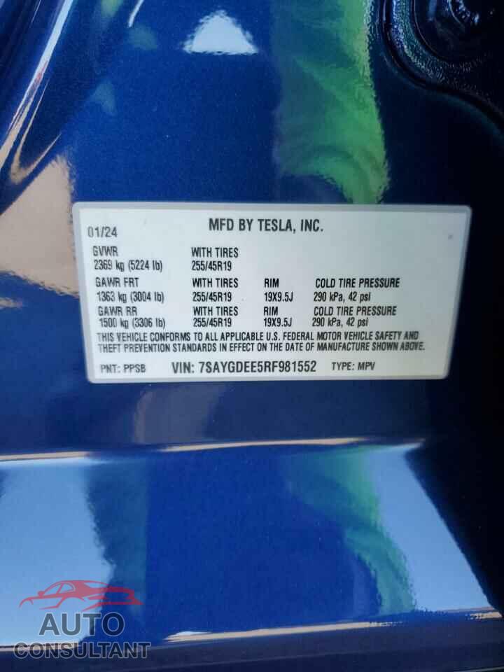 TESLA MODEL Y 2024 - 7SAYGDEE5RF981552
