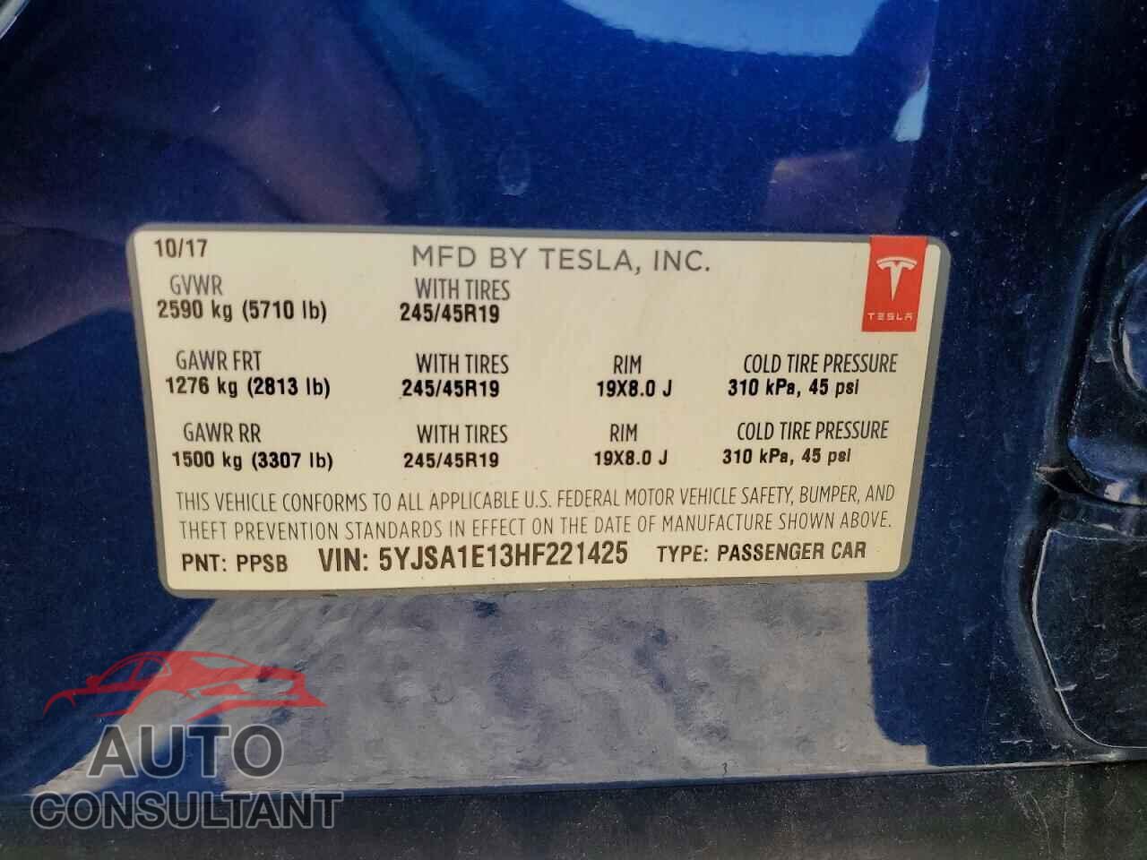 TESLA MODEL S 2017 - 5YJSA1E13HF221425