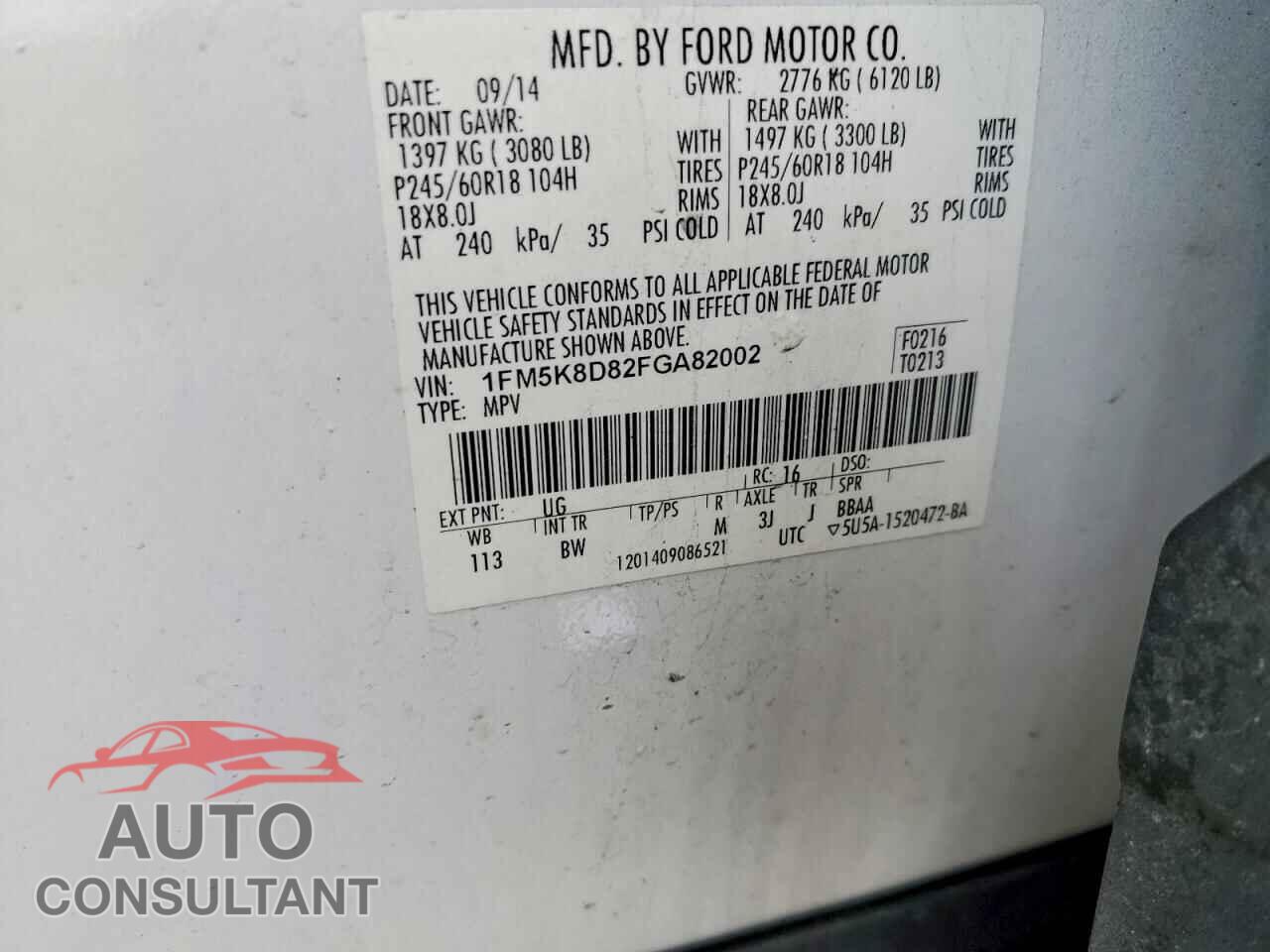FORD EXPLORER 2015 - 1FM5K8D82FGA82002