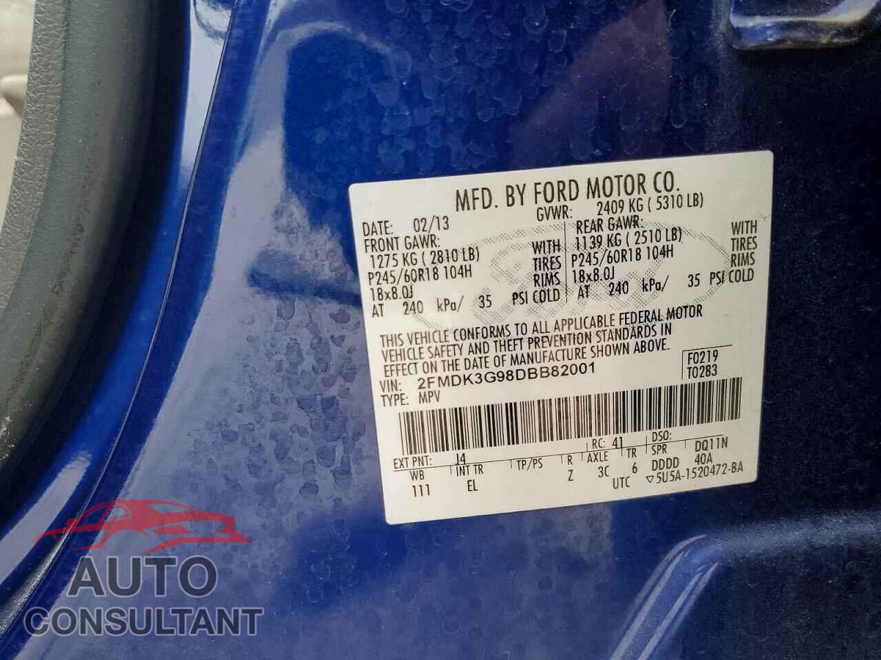 FORD EDGE 2013 - 2FMDK3G98DBB82001