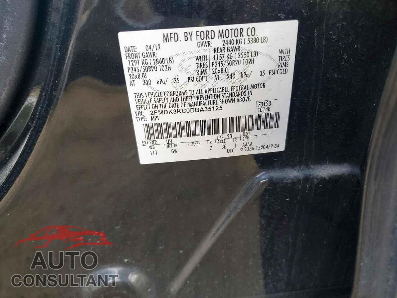 FORD EDGE 2013 - 2FMDK3KC0DBA35125