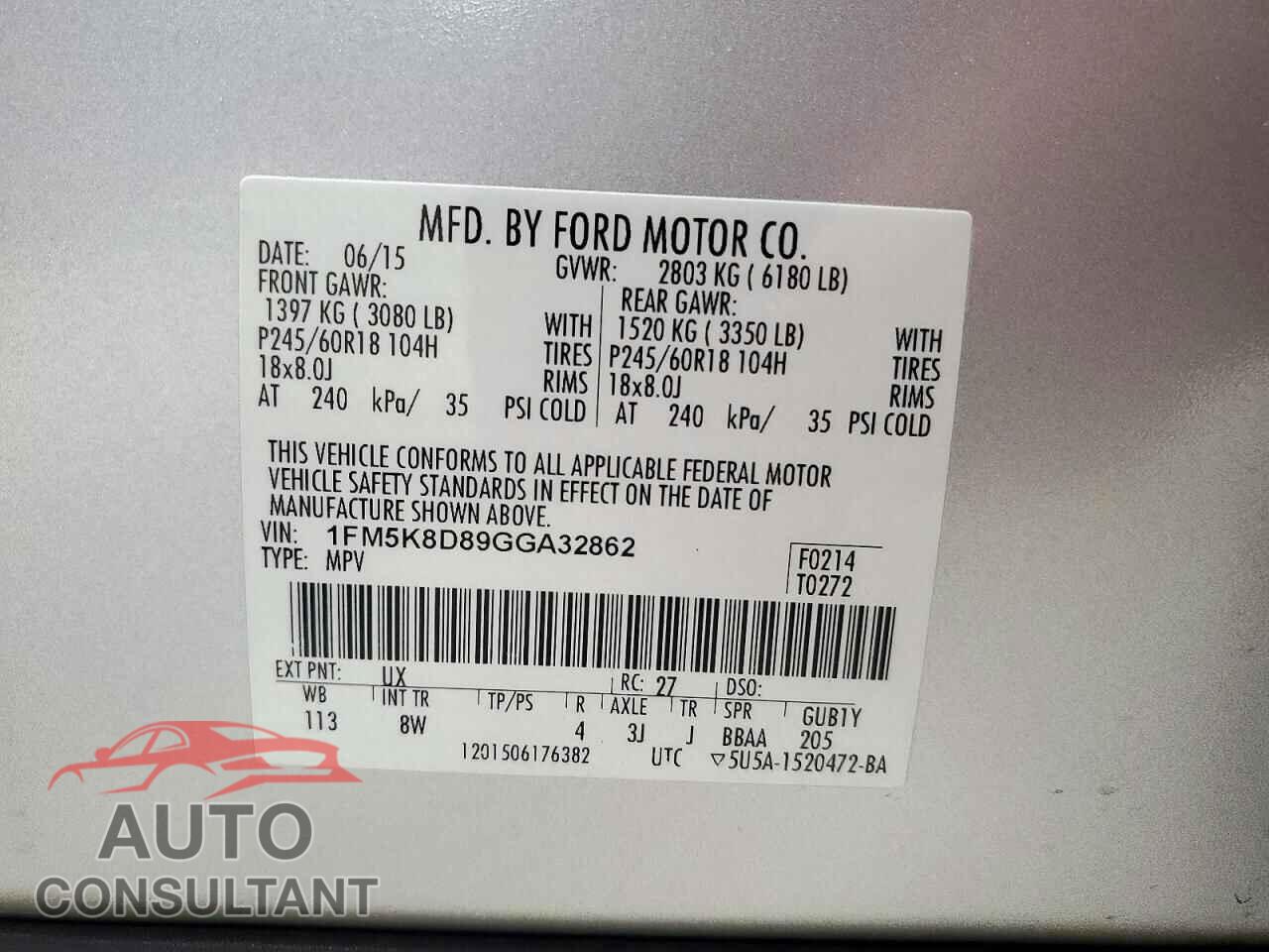 FORD EXPLORER 2016 - 1FM5K8D89GGA32862