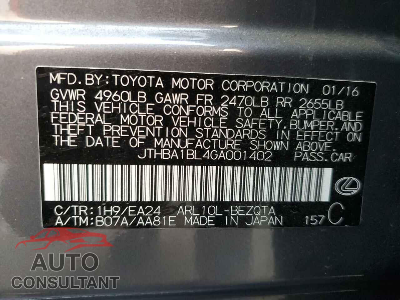 LEXUS GS200 2016 - JTHBA1BL4GA001402