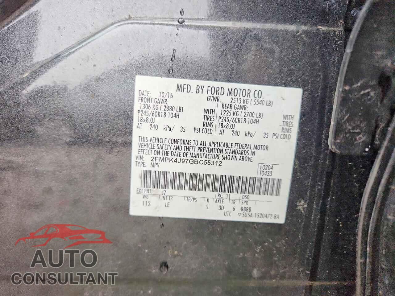 FORD EDGE 2016 - 2FMPK4J97GBC55312