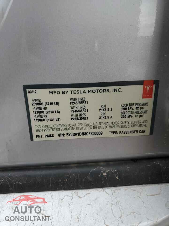 TESLA MODEL S 2012 - 5YJSA1DN8CFS00339