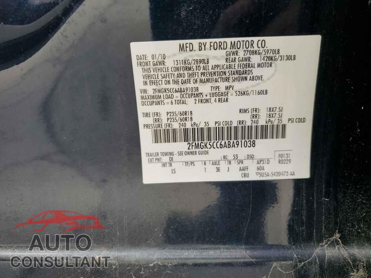 FORD FLEX 2010 - 2FMGK5CC6ABA91038