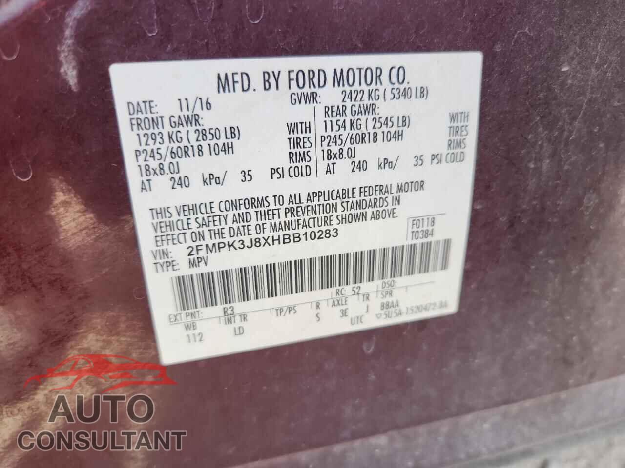 FORD EDGE 2017 - 2FMPK3J8XHBB10283