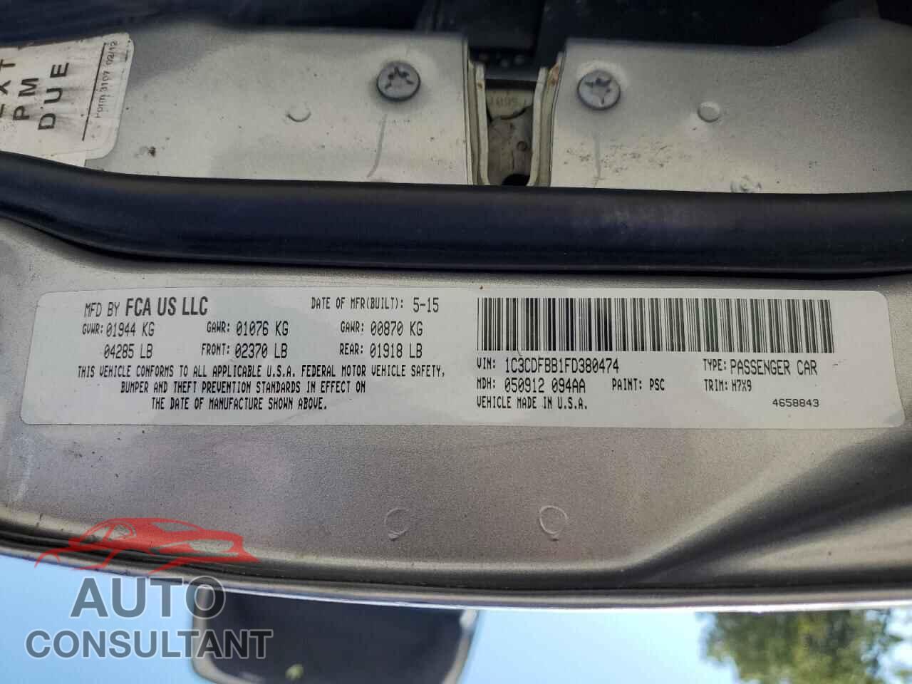 DODGE DART 2015 - 1C3CDFBB1FD380474