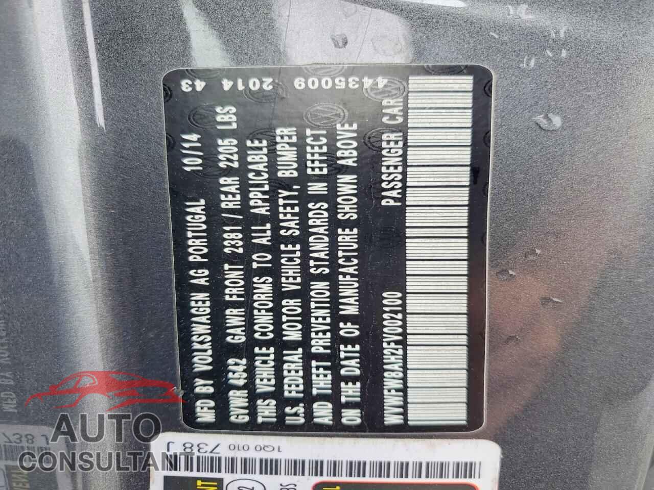 VOLKSWAGEN EOS 2015 - WVWFW8AH2FV002100
