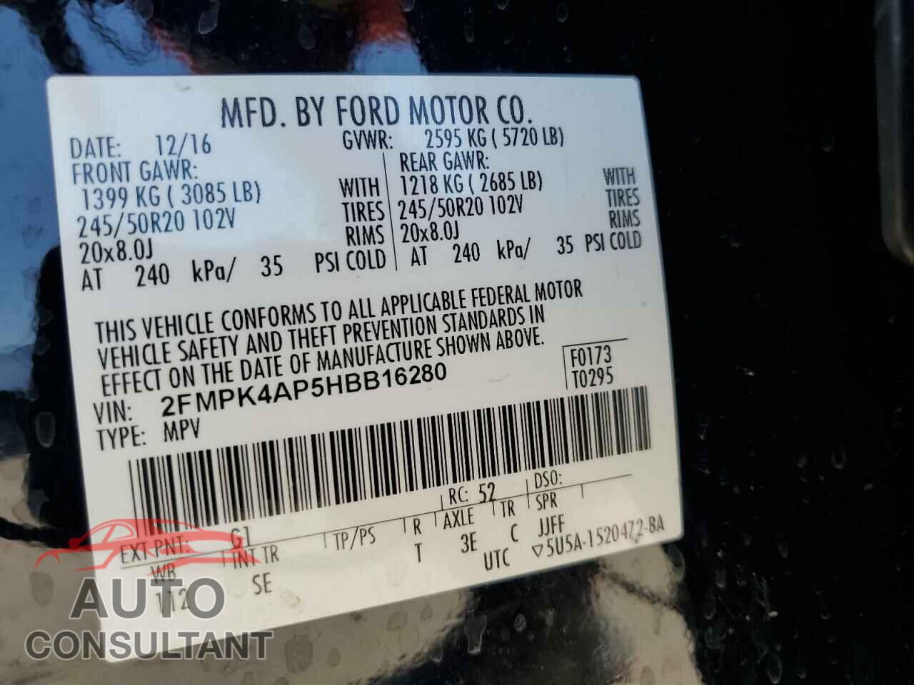 FORD EDGE 2017 - 2FMPK4AP5HBB16280