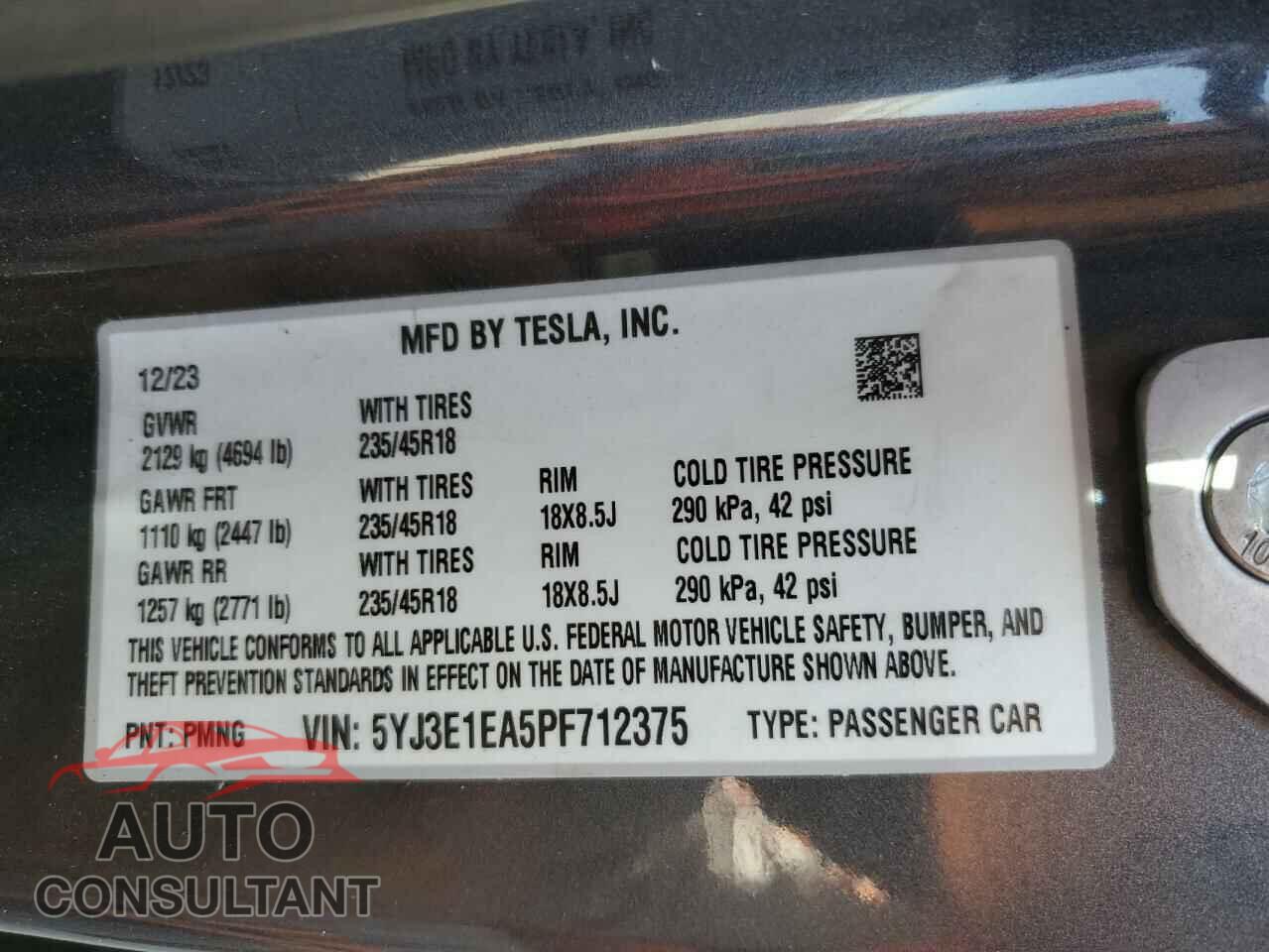 TESLA MODEL 3 2023 - 5YJ3E1EA5PF712375