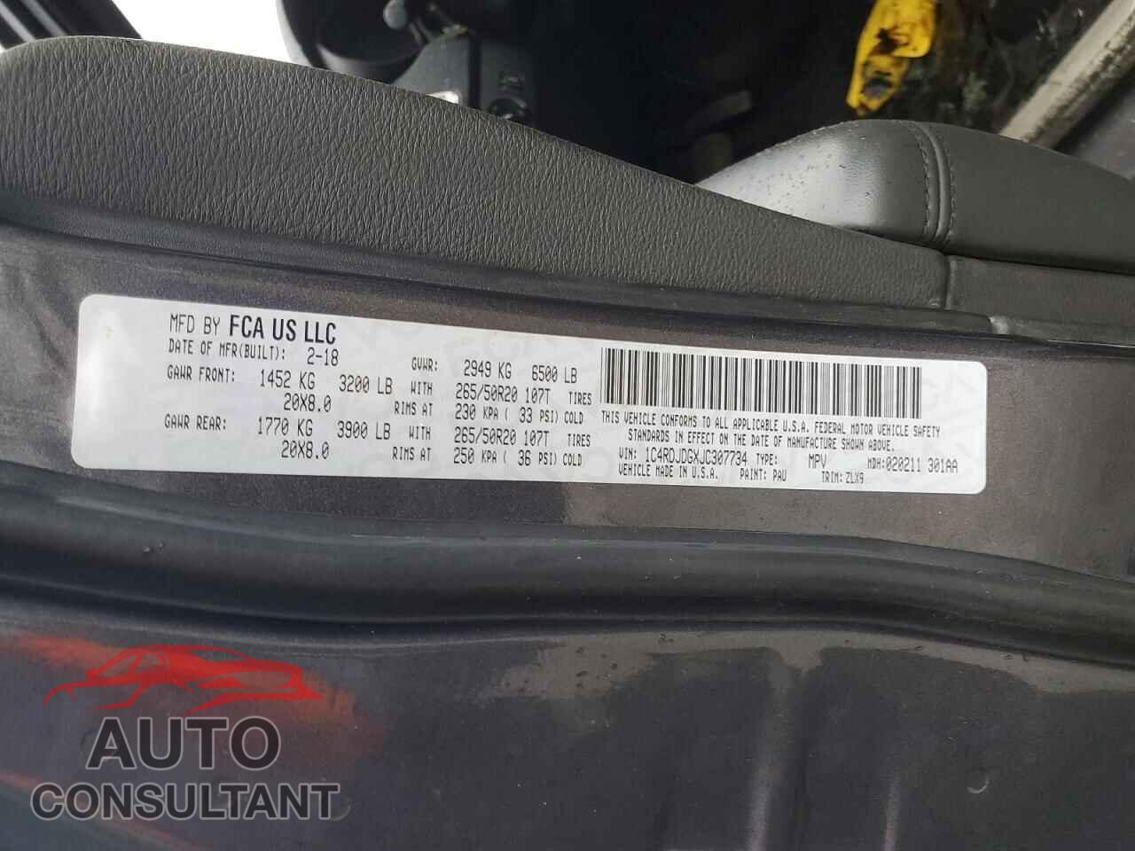 DODGE DURANGO 2018 - 1C4RDJDGXJC307734