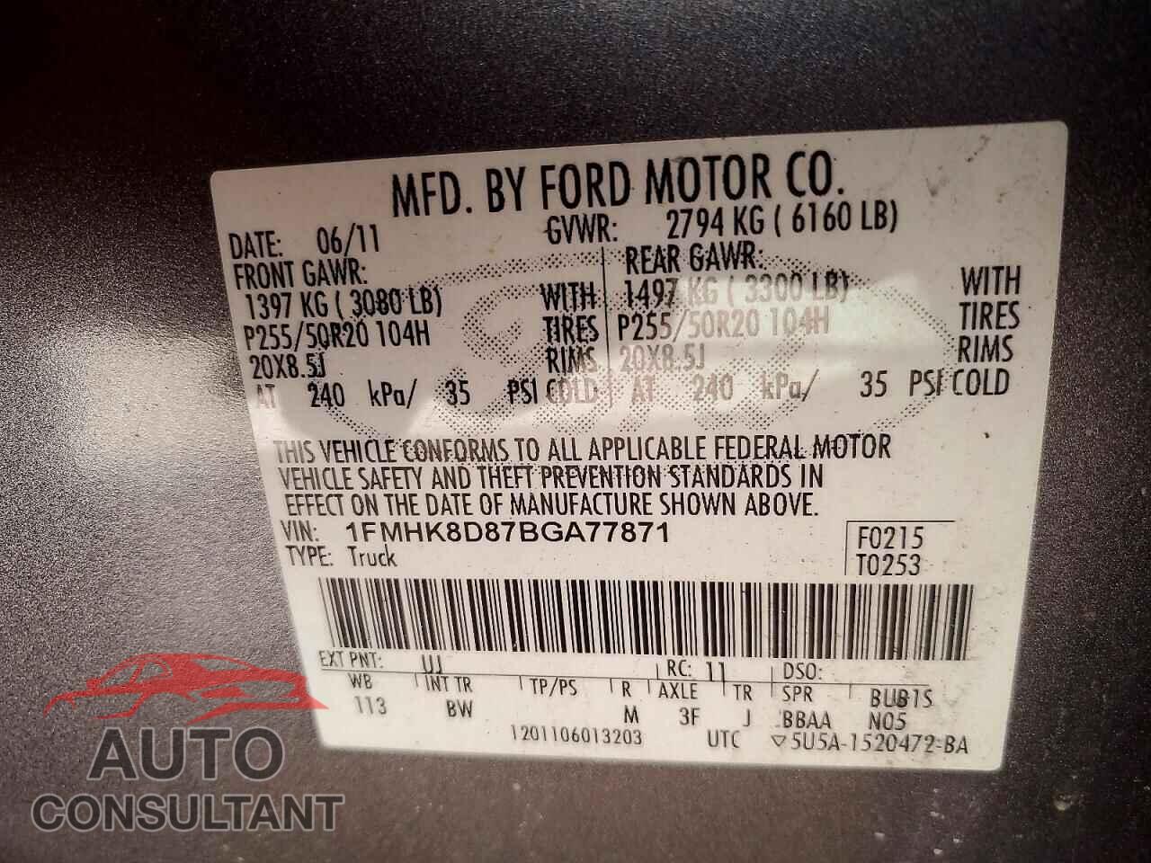 FORD EXPLORER 2011 - 1FMHK8D87BGA77871
