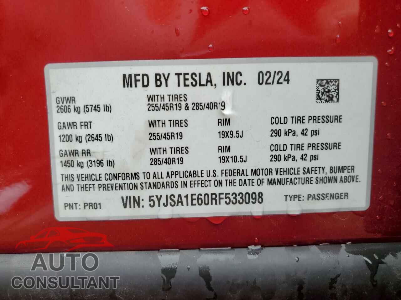 TESLA MODEL S 2024 - 5YJSA1E60RF533098