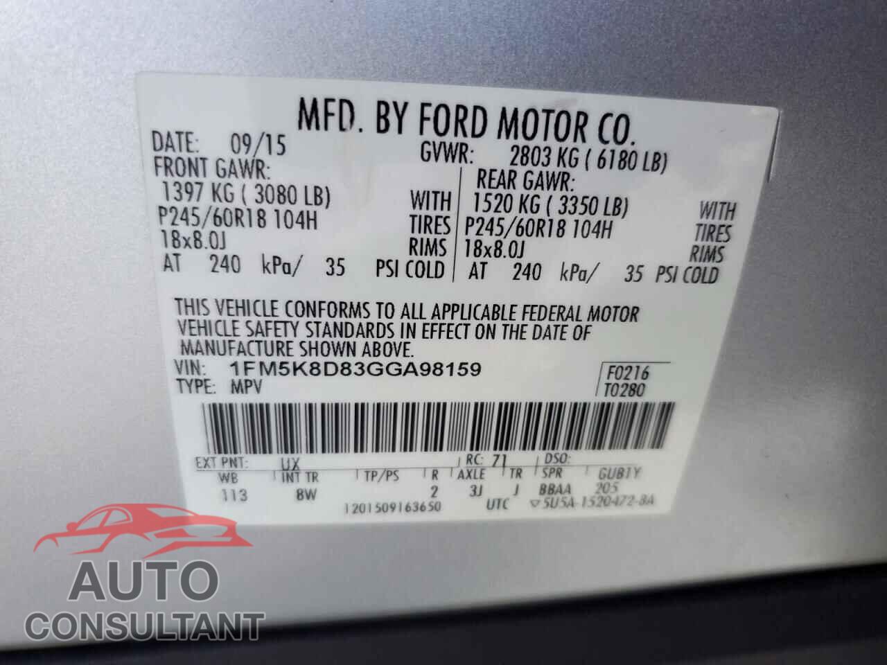 FORD EXPLORER 2016 - 1FM5K8D83GGA98159