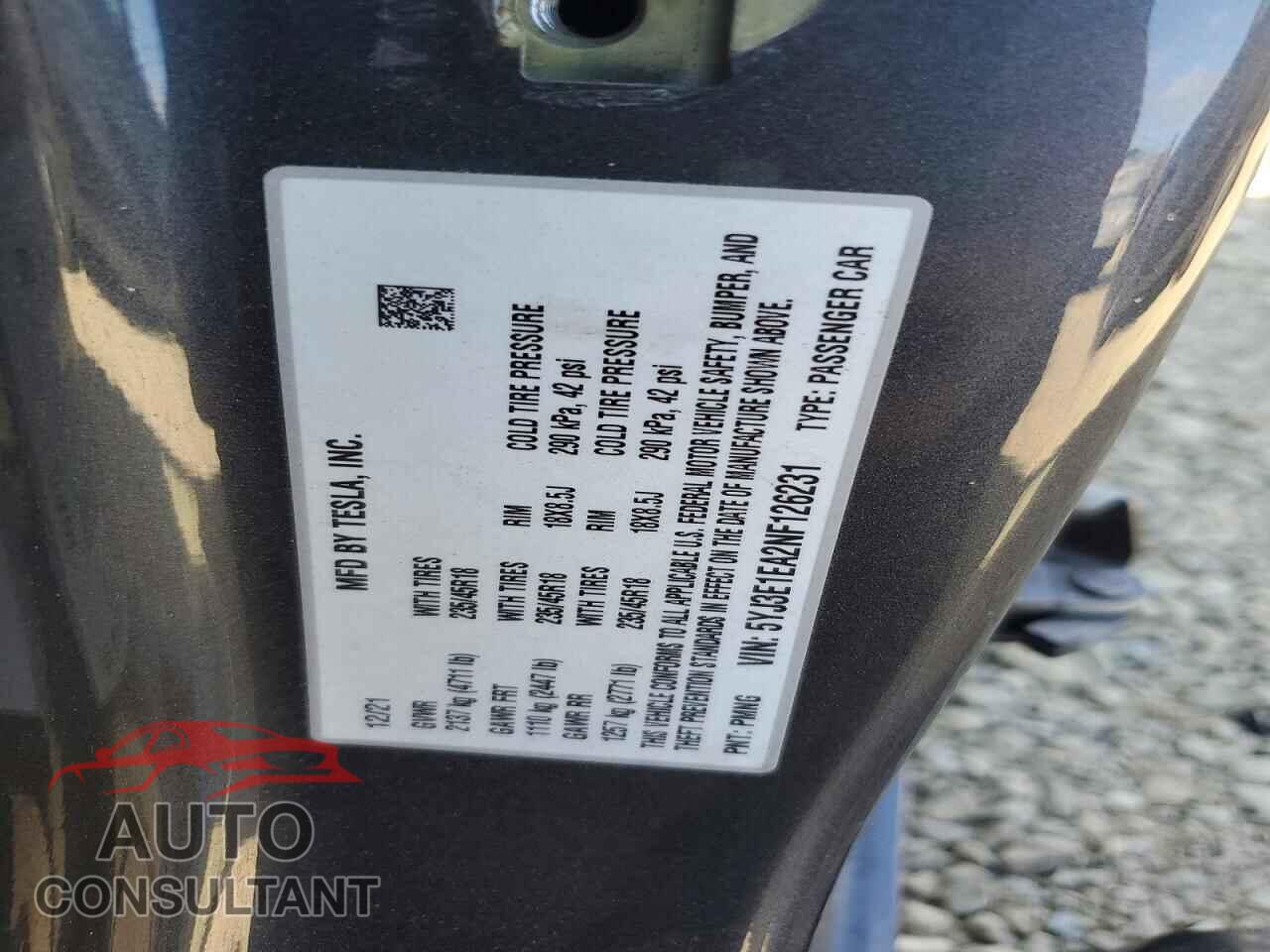 TESLA MODEL 3 2022 - 5YJ3E1EA2NF126231