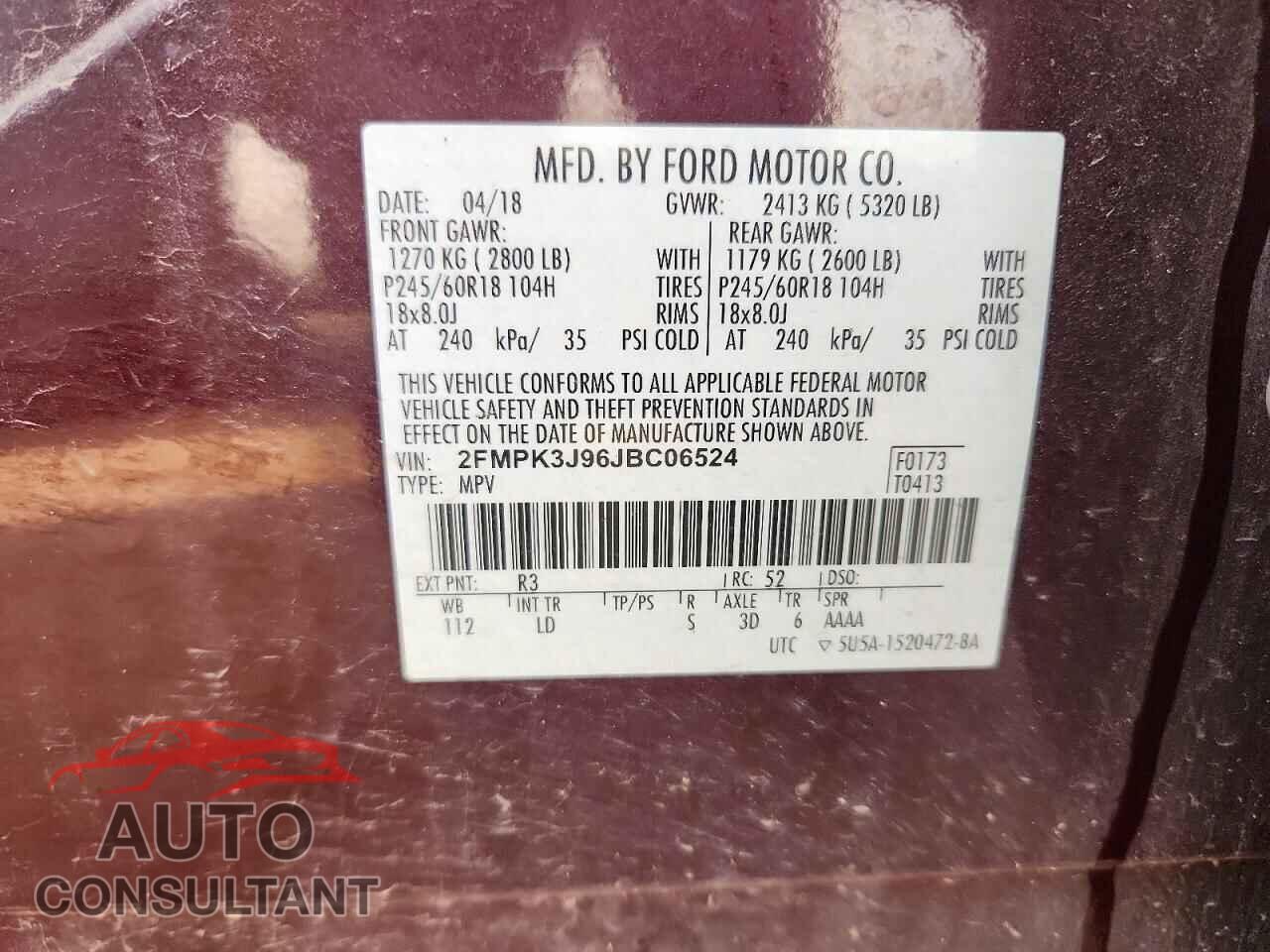 FORD EDGE 2018 - 2FMPK3J96JBC06524