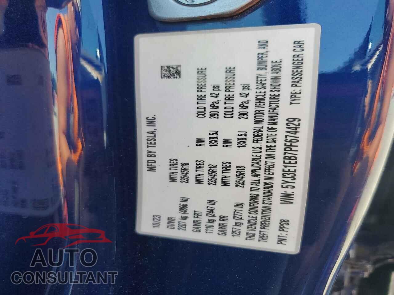 TESLA MODEL 3 2023 - 5YJ3E1EB7PF674429