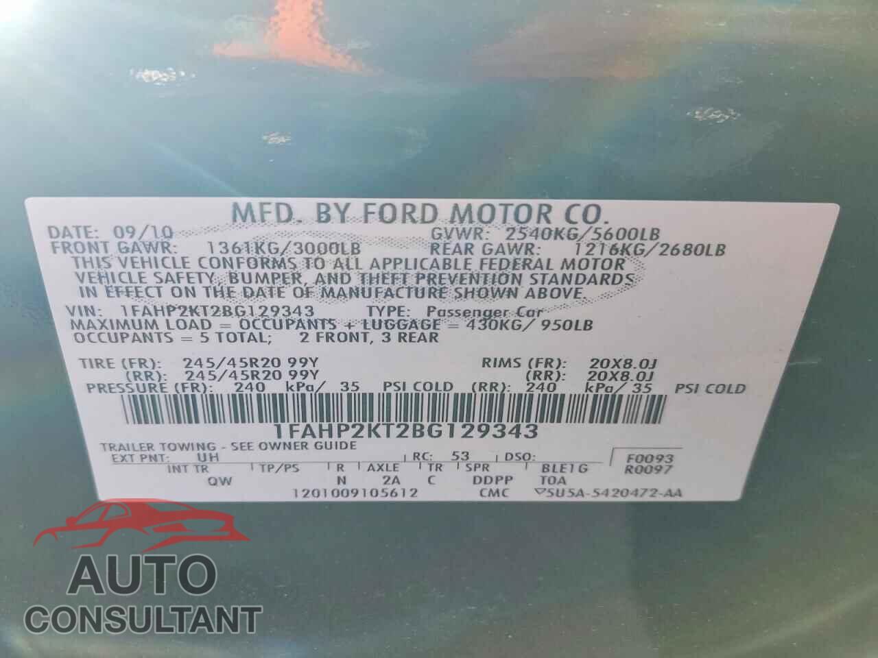 FORD TAURUS 2011 - 1FAHP2KT2BG129343