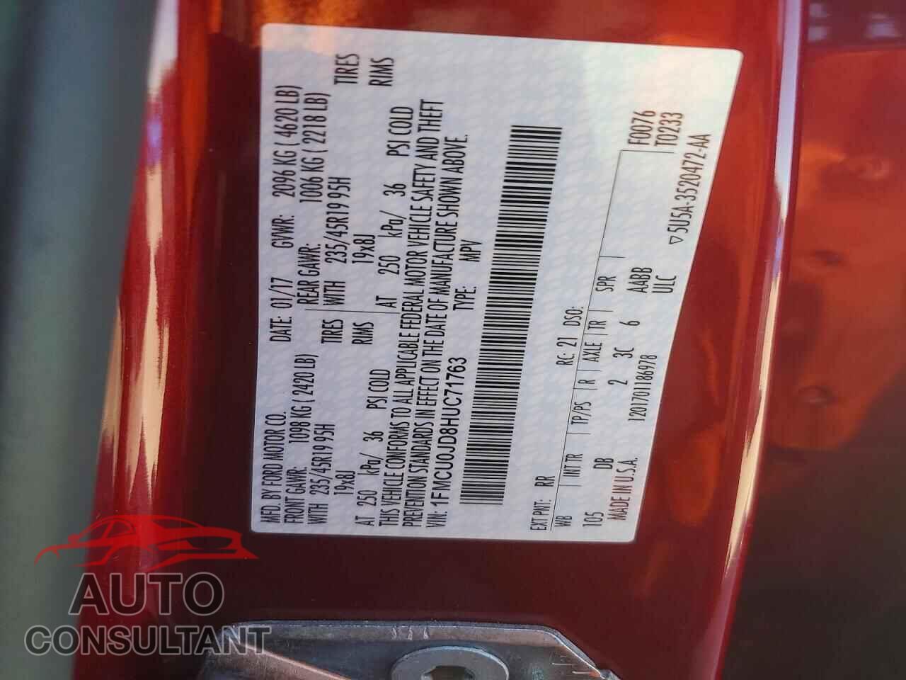 FORD ESCAPE 2017 - 1FMCU0JD8HUC71763