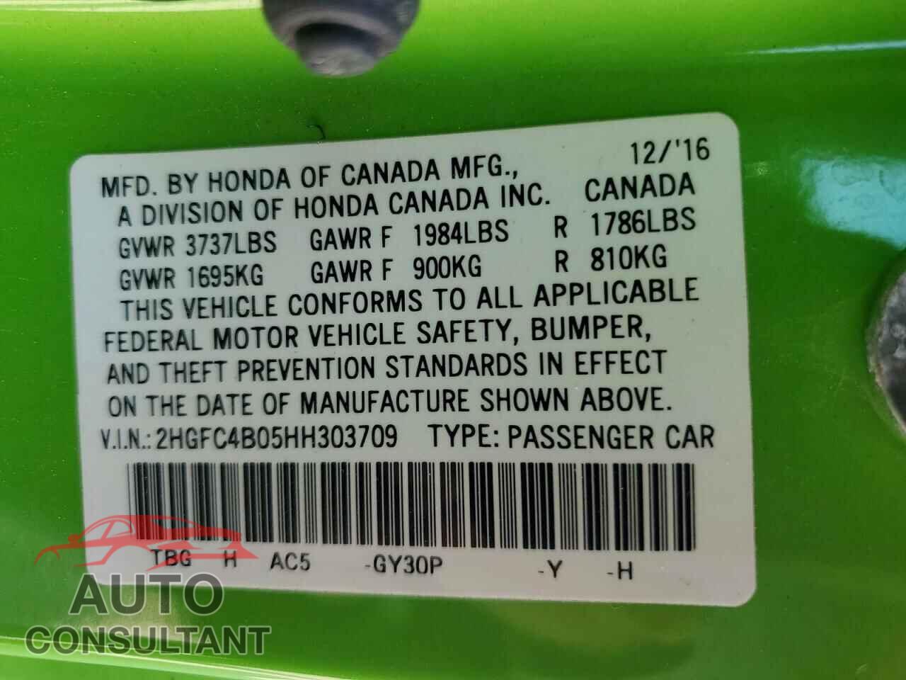 HONDA CIVIC 2017 - 2HGFC4B05HH303709