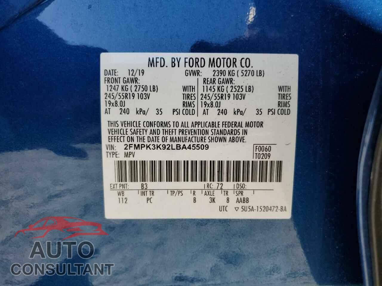 FORD EDGE 2020 - 2FMPK3K92LBA45509