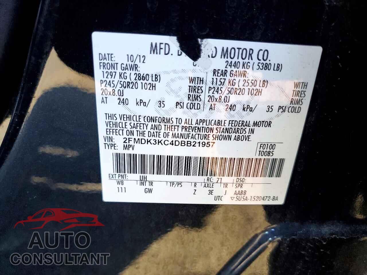 FORD EDGE 2013 - 2FMDK3KC4DBB21957