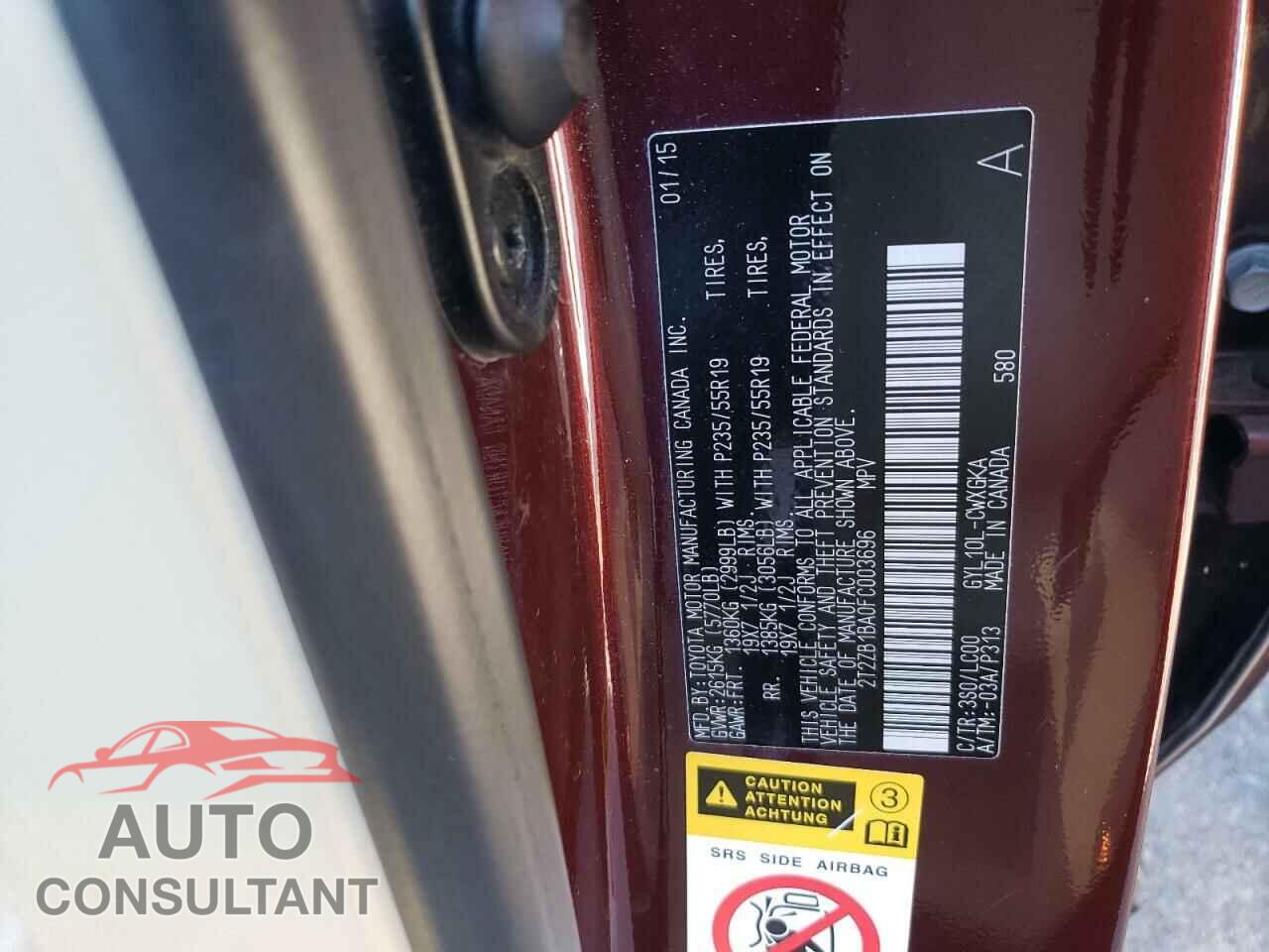 LEXUS RX450 2015 - 2T2ZB1BA0FC003696