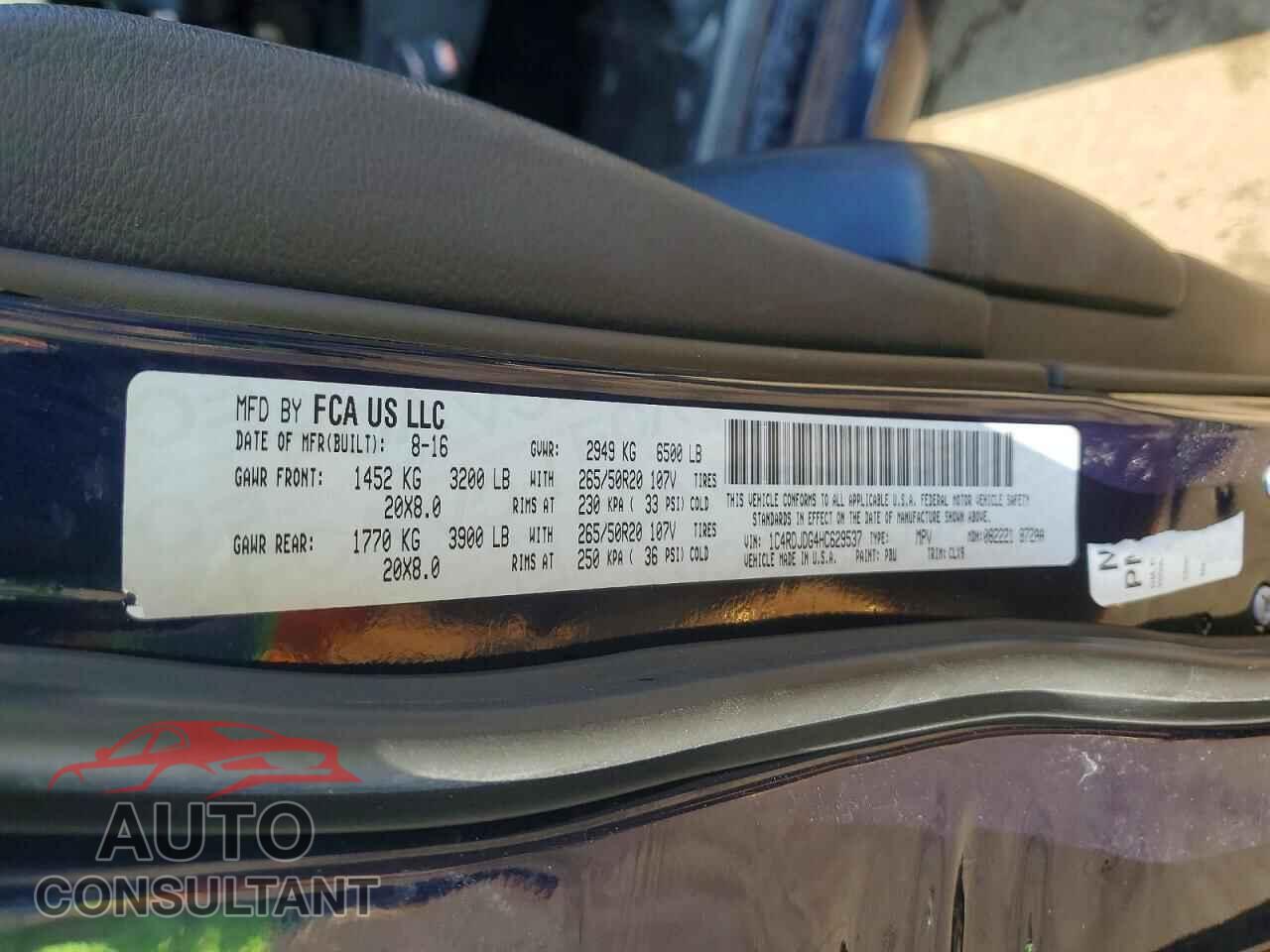 DODGE DURANGO 2017 - 1C4RDJDG4HC629537