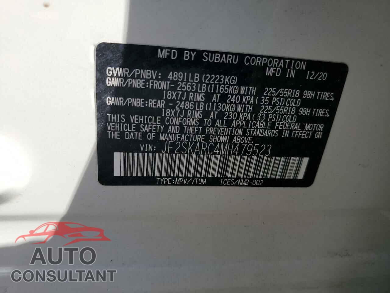SUBARU FORESTER 2021 - JF2SKARC4MH479523