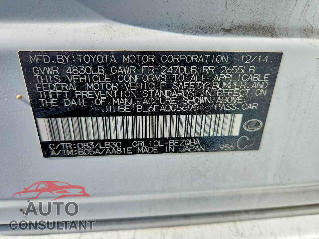 LEXUS GS350 2015 - JTHBE1BL6FA005695