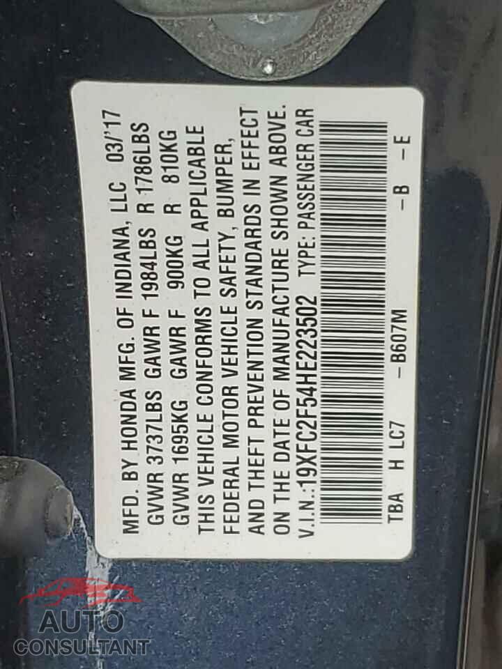 HONDA CIVIC 2017 - 19XFC2F54HE223502