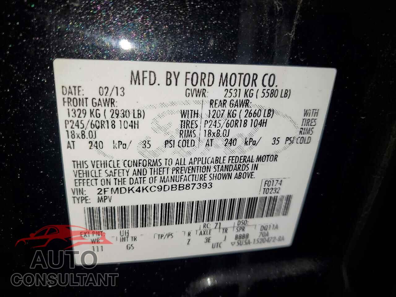 FORD EDGE 2013 - 2FMDK4KC9DBB87393