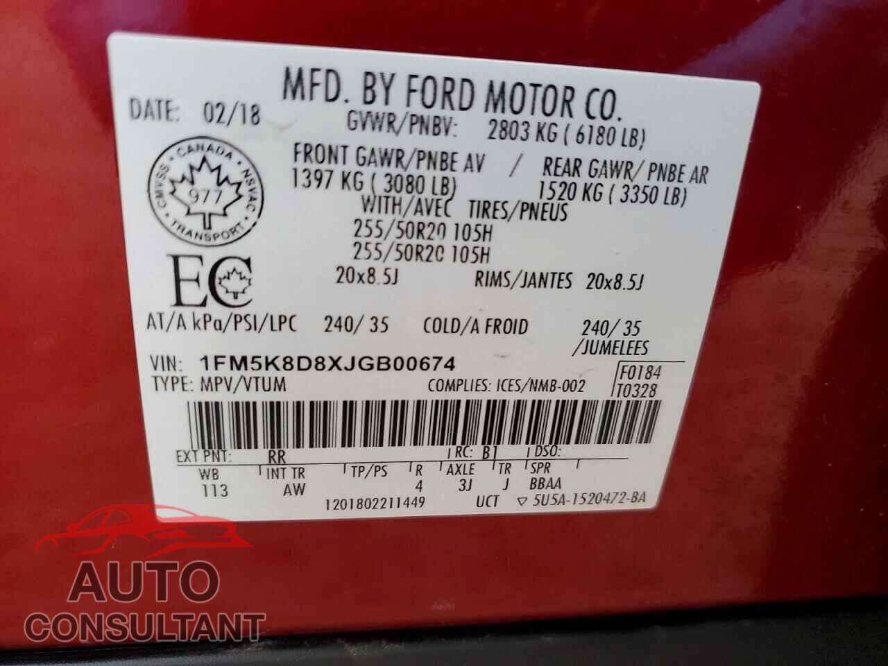 FORD EXPLORER 2018 - 1FM5K8D8XJGB00674