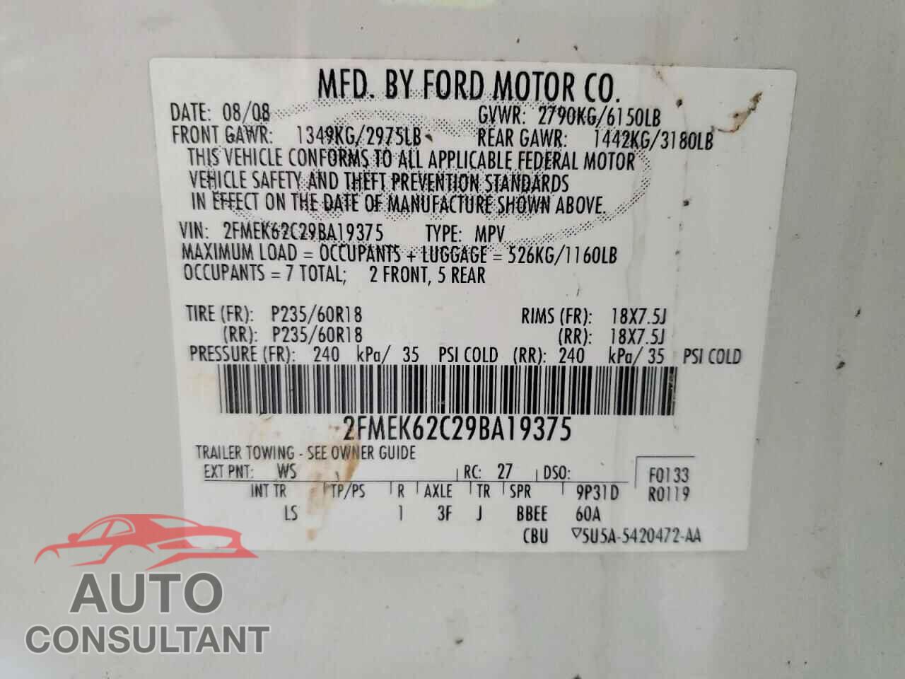 FORD FLEX 2009 - 2FMEK62C29BA19375