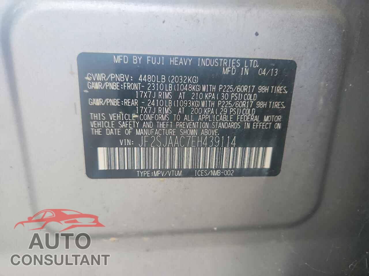SUBARU FORESTER 2014 - JF2SJAAC7EH439114