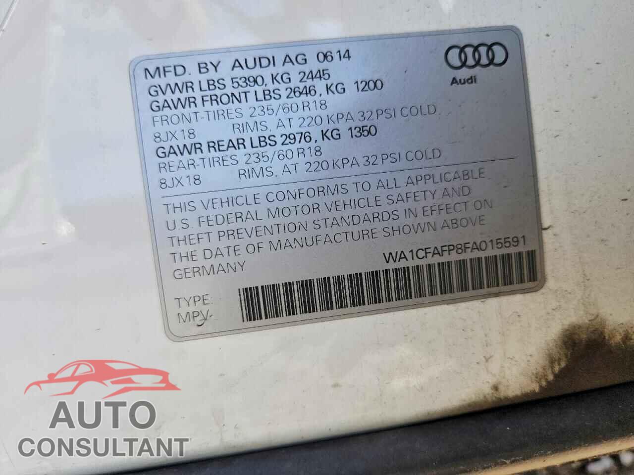 AUDI Q5 2015 - WA1CFAFP8FA015591