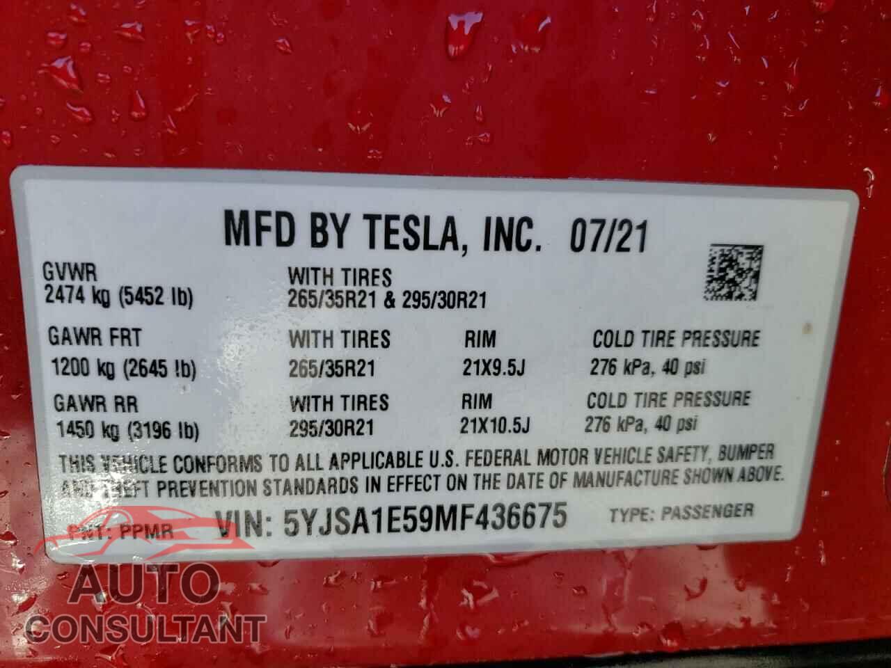 TESLA MODEL S 2021 - 5YJSA1E59MF436675