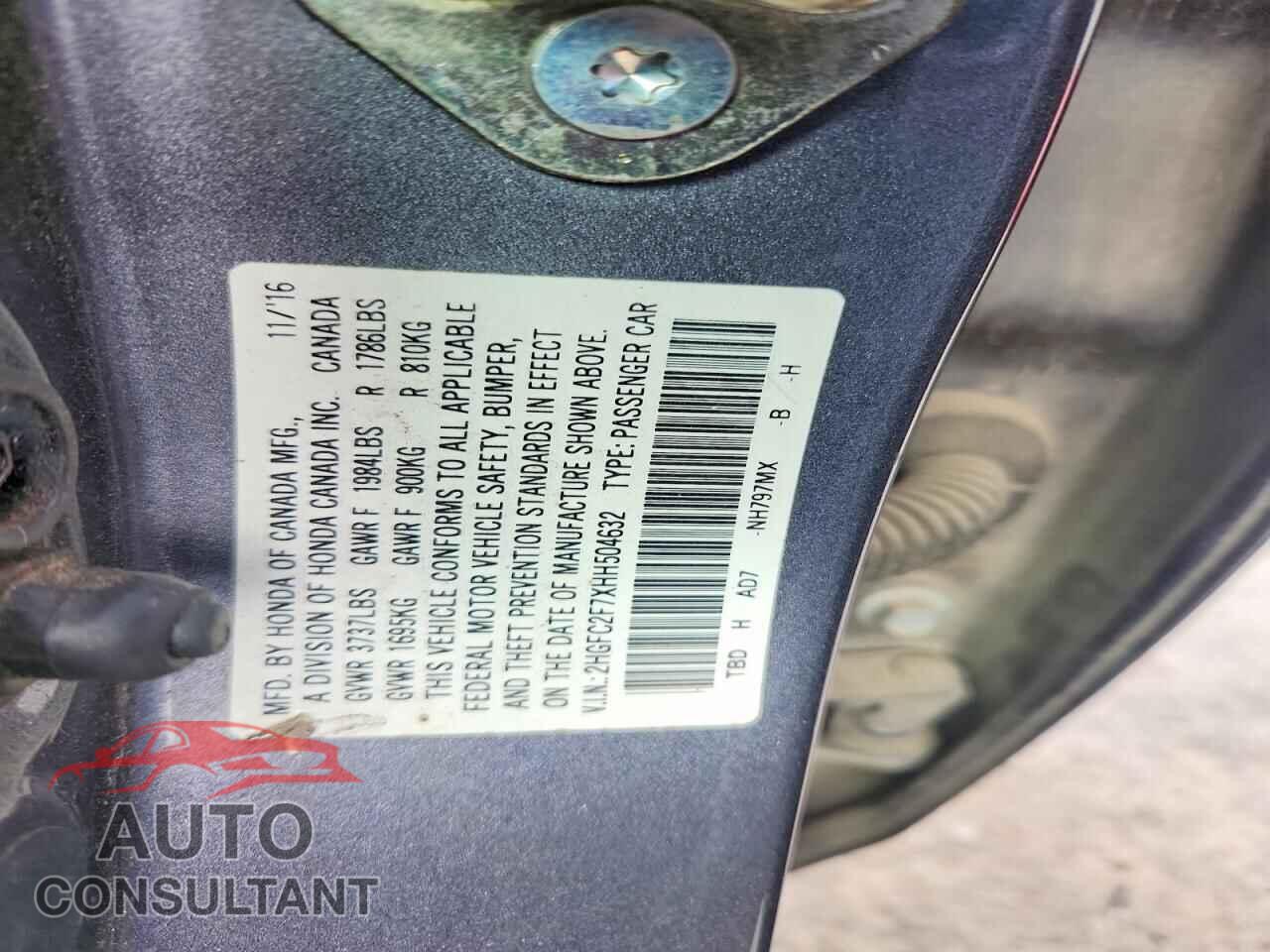 HONDA CIVIC 2017 - 2HGFC2F7XHH504632