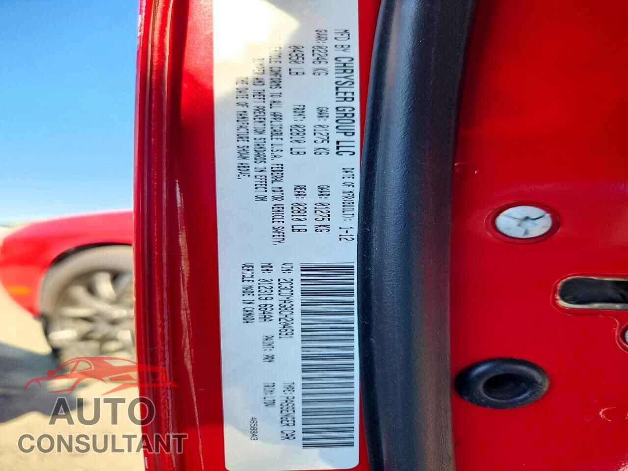 DODGE CHALLENGER 2012 - 2C3CDYAG8CH204691