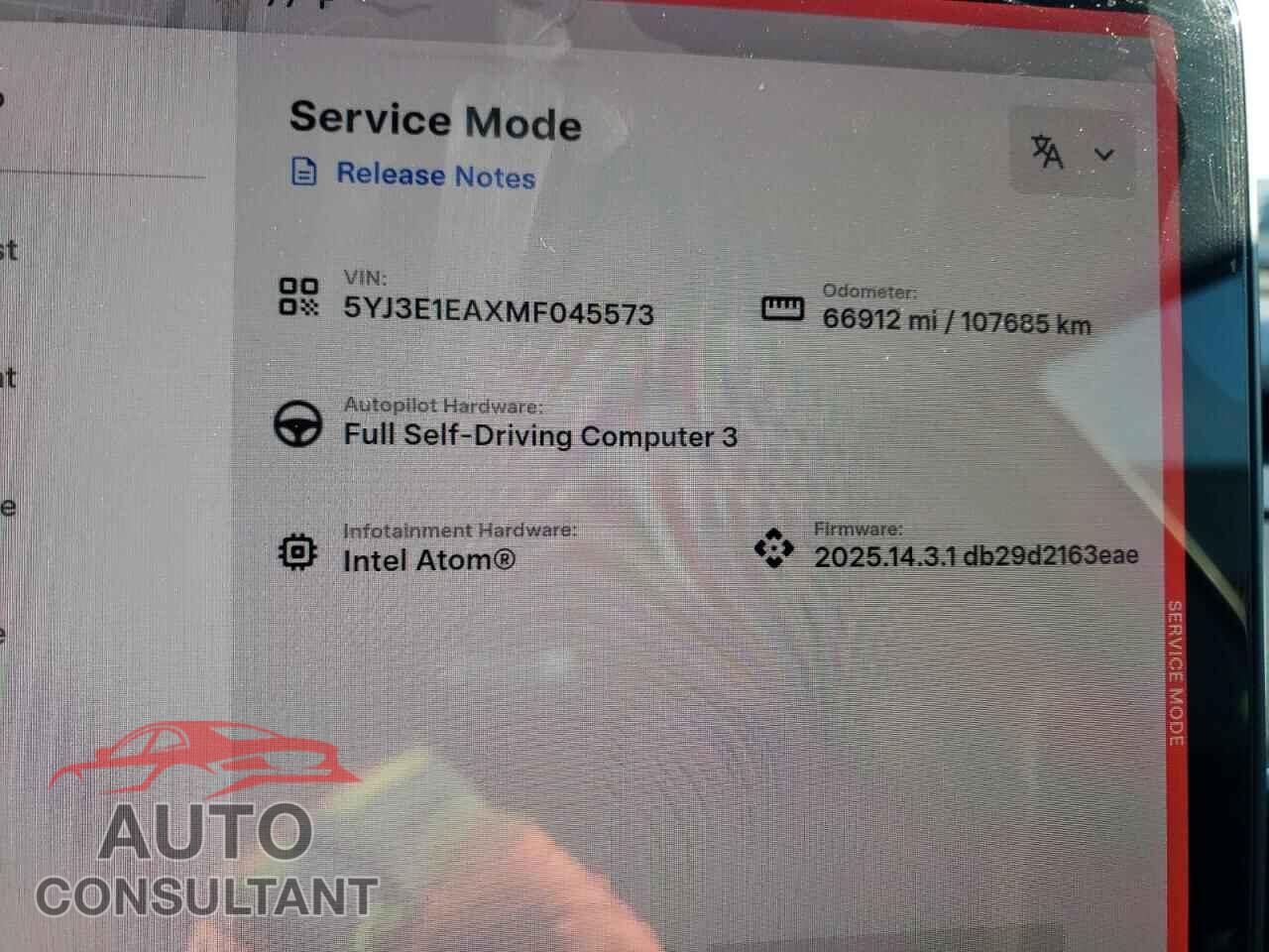 TESLA MODEL 3 2021 - 5YJ3E1EAXMF045573