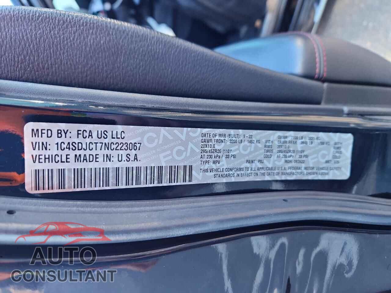 DODGE DURANGO 2022 - 1C4SDJCT7NC223067