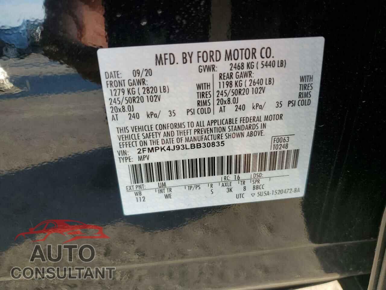 FORD EDGE 2020 - 2FMPK4J93LBB30835