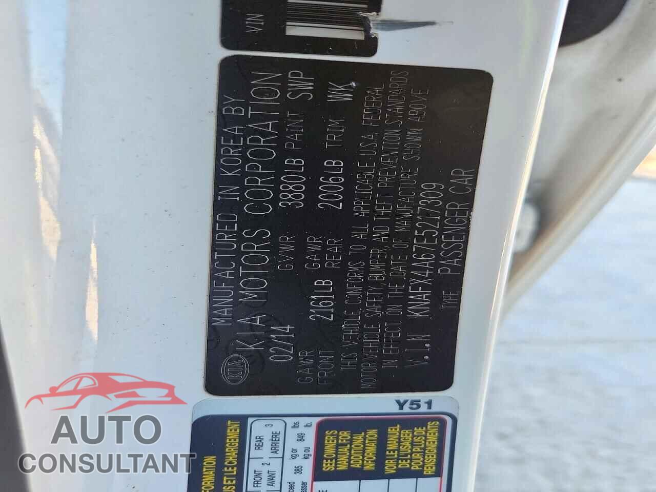 KIA FORTE 2014 - KNAFX4A67E5217309