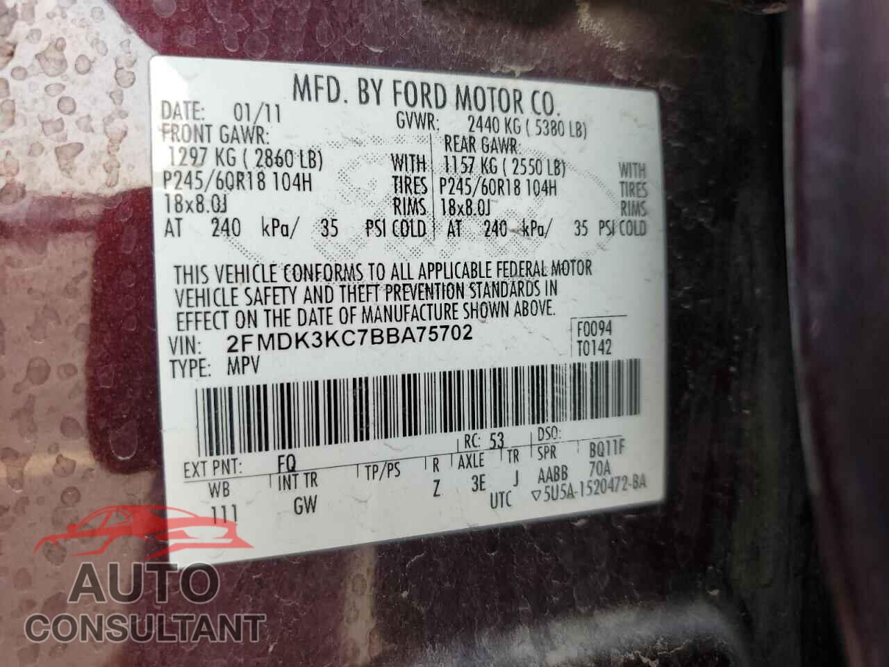 FORD EDGE 2011 - 2FMDK3KC7BBA75702
