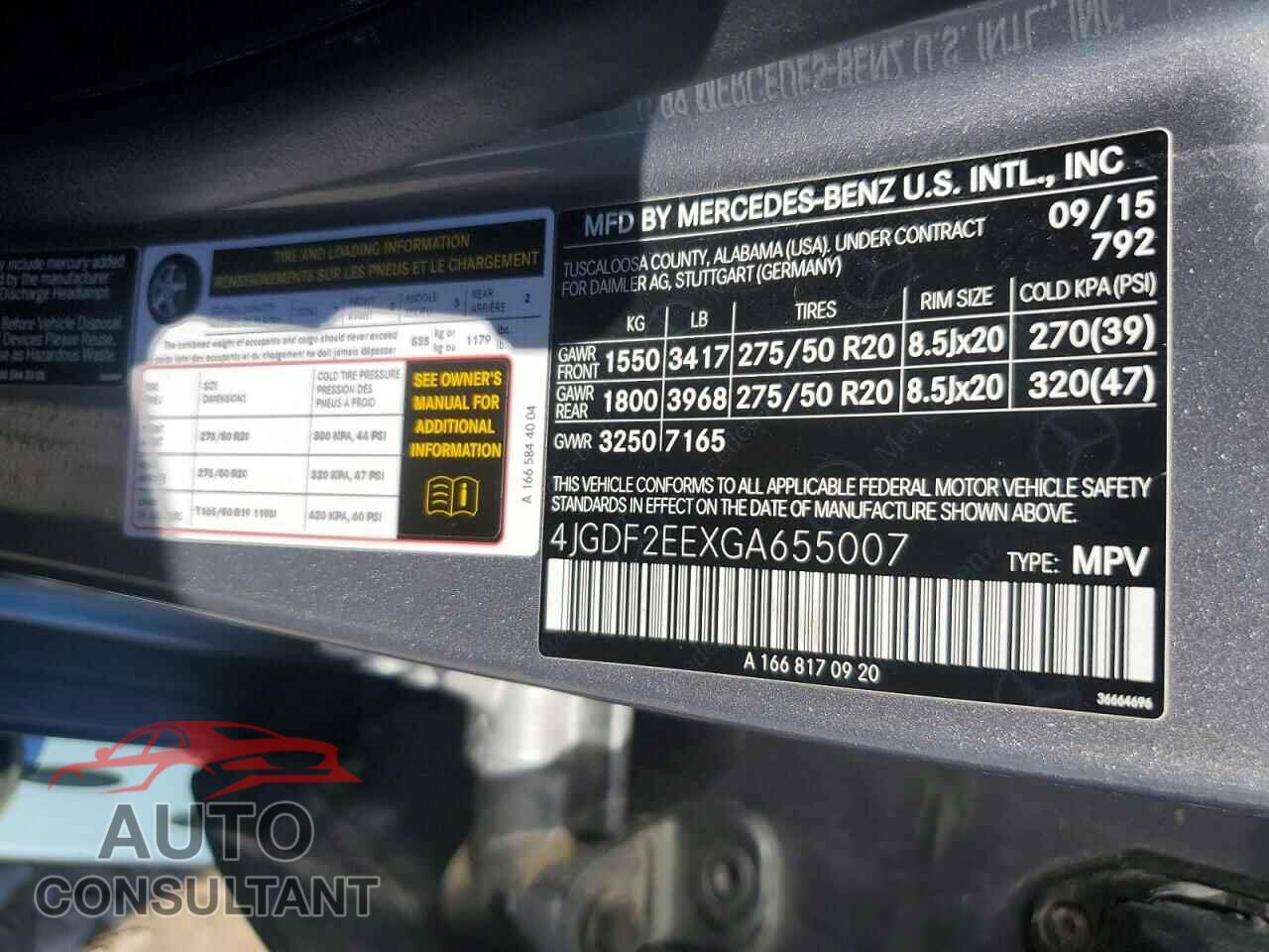 MERCEDES-BENZ GL-CLASS 2016 - 4JGDF2EEXGA655007