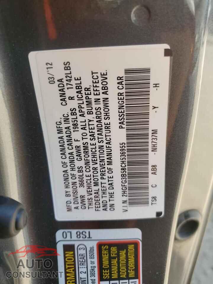 HONDA CIVIC 2012 - 2HGFG3B58CH536955