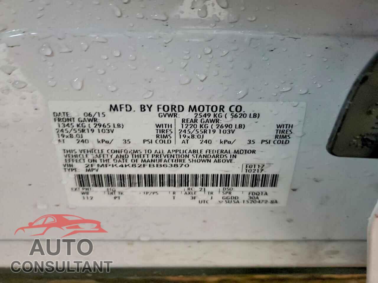 FORD EDGE 2015 - 2FMPK4K82FBB63870
