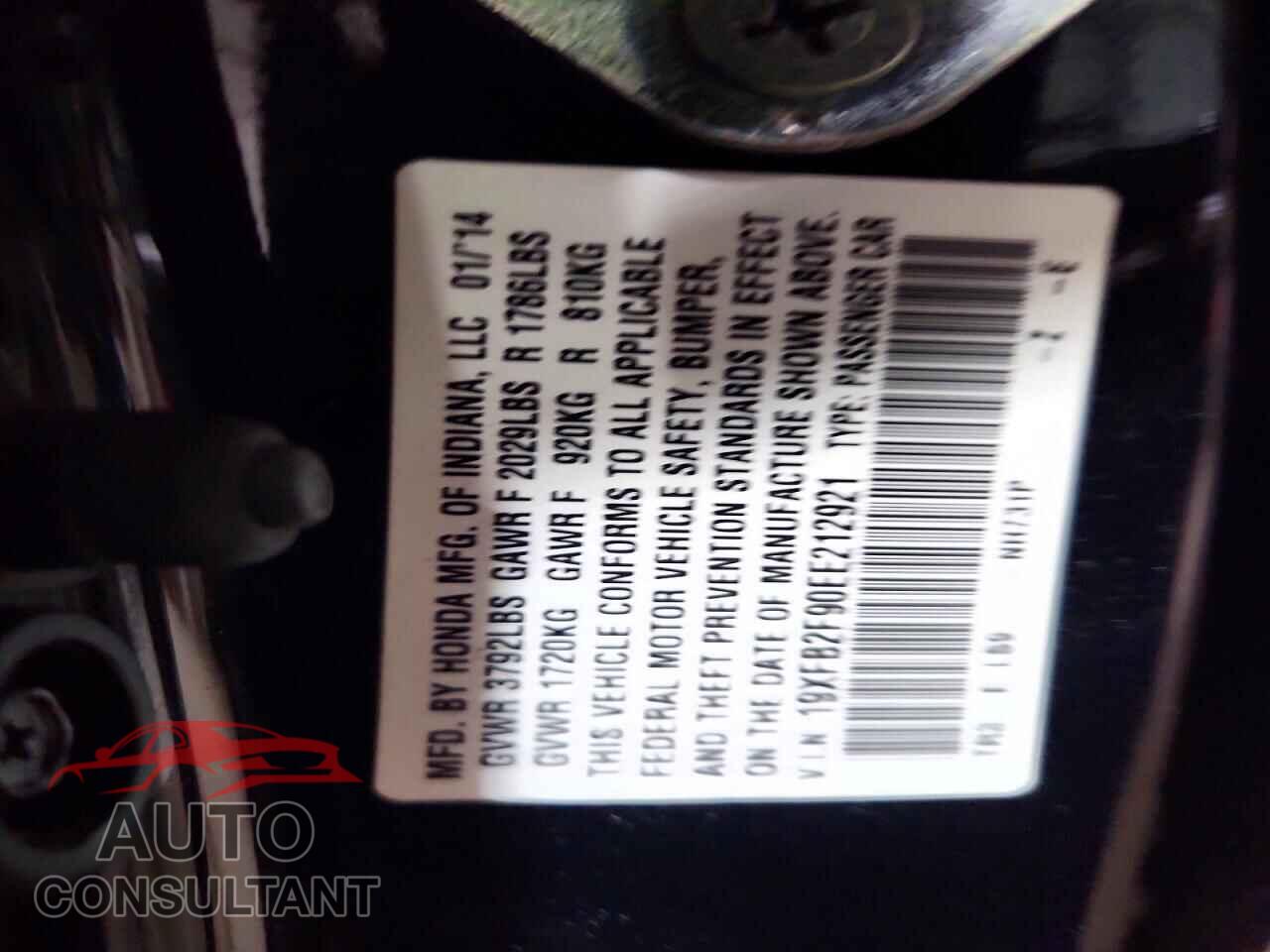 HONDA CIVIC 2014 - 19XFB2F90EE212921